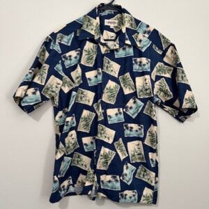 USED Men's Campia Short Sleeve Button Down Shirt Color Green and Blue Size Large